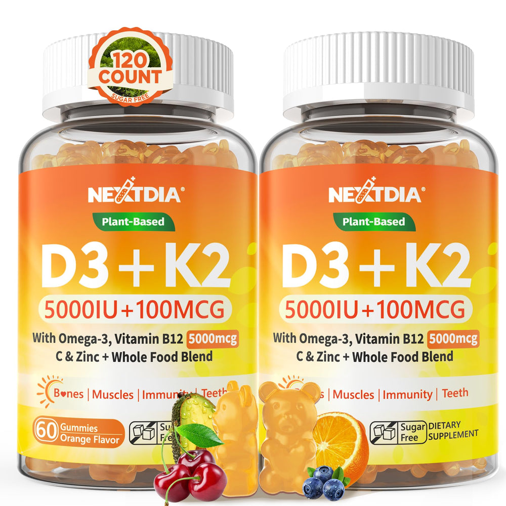 Nextdia D3K2 gummies bottle for convenient bone support.