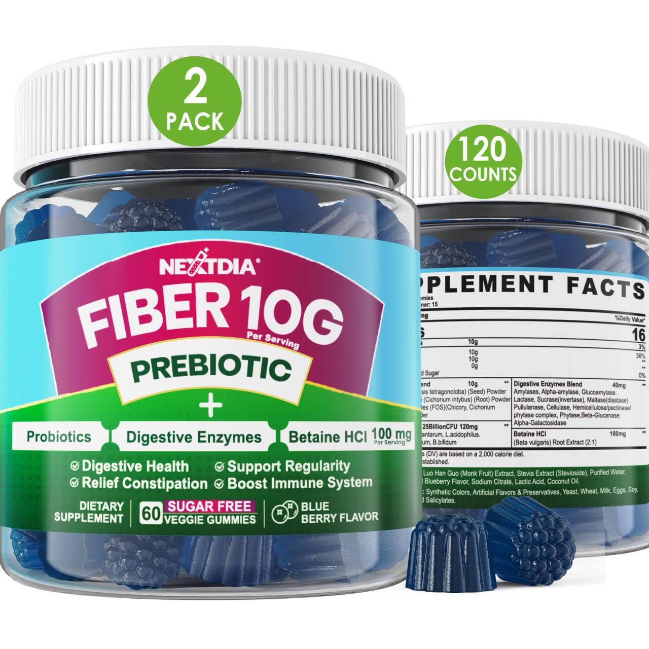 Nextdia Fiber Gummies adults bottle highlights convenient daily fiber support