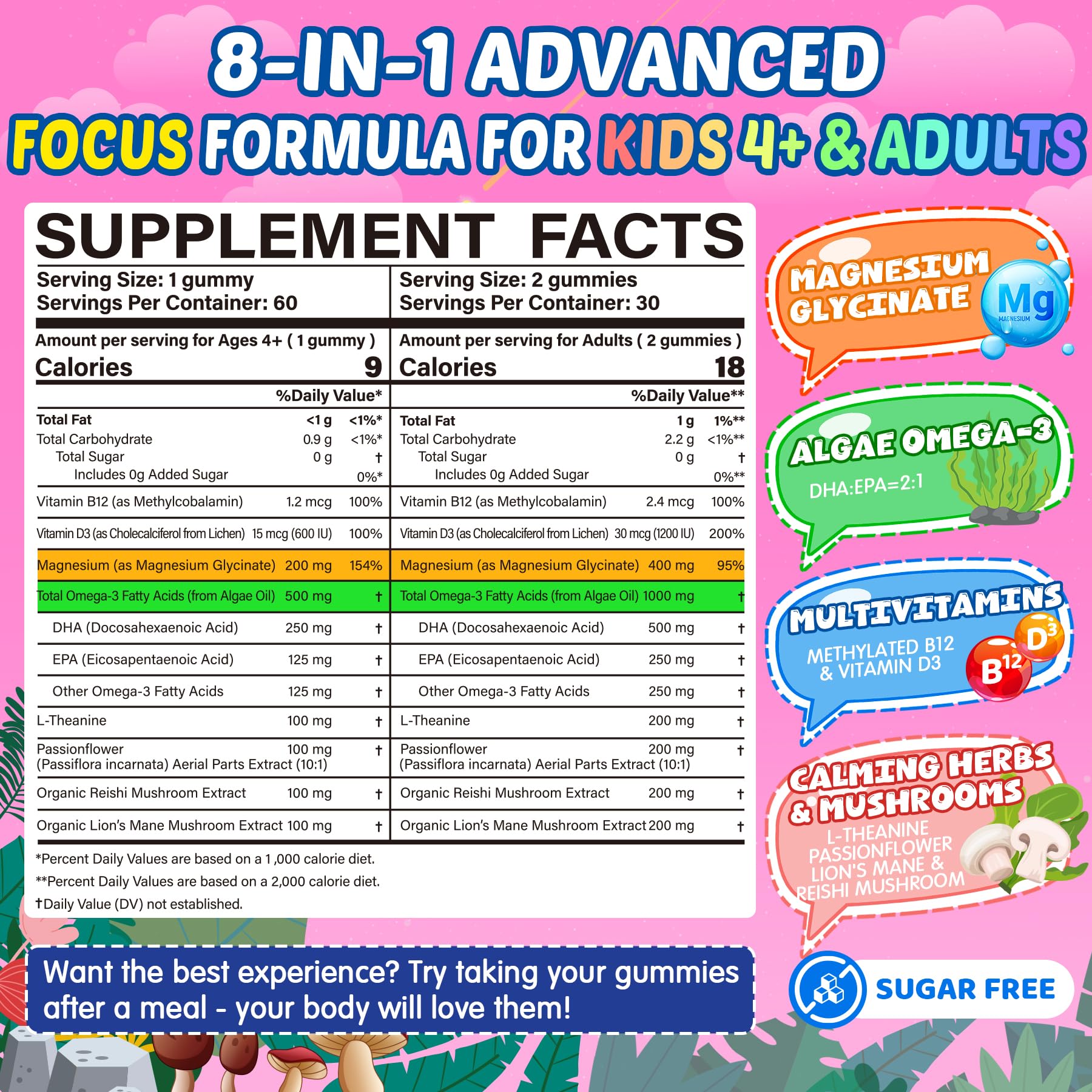 Nextdia Focus Gummies bottle side-label highlighting key brain-support ingredients.