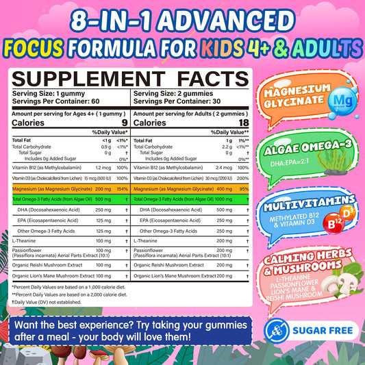 Nextdia Focus Gummies bottle side-label highlighting key brain-support ingredients.