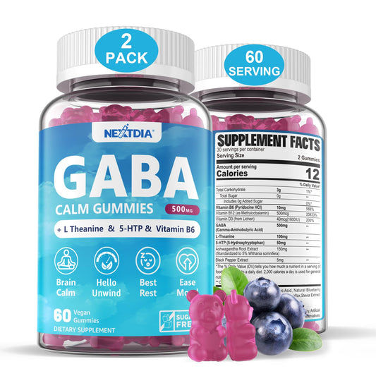 Nextdia GABA Gummies bottle shown for calm support and easy daily use