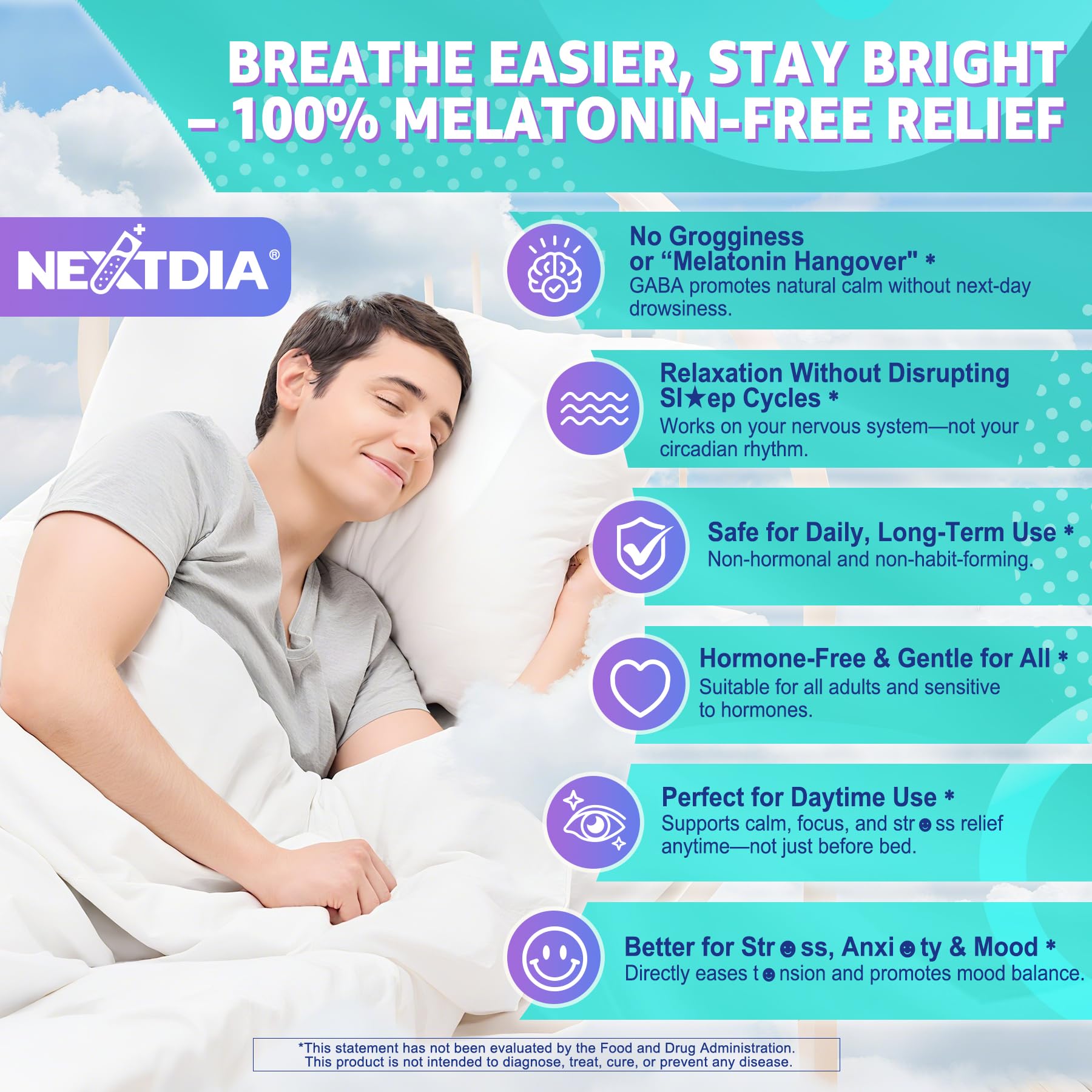 Nextdia GABA Gummies packaging box suggests portability for on-the-go calm.