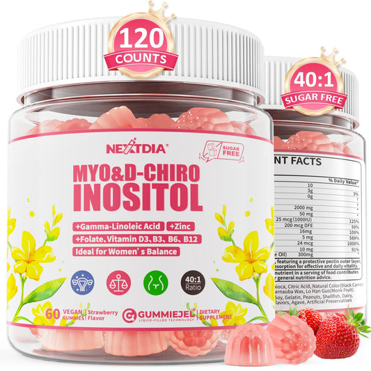 Nextdia Inositol Gummies bottle with strawberry flavor supports easy daily wellness.