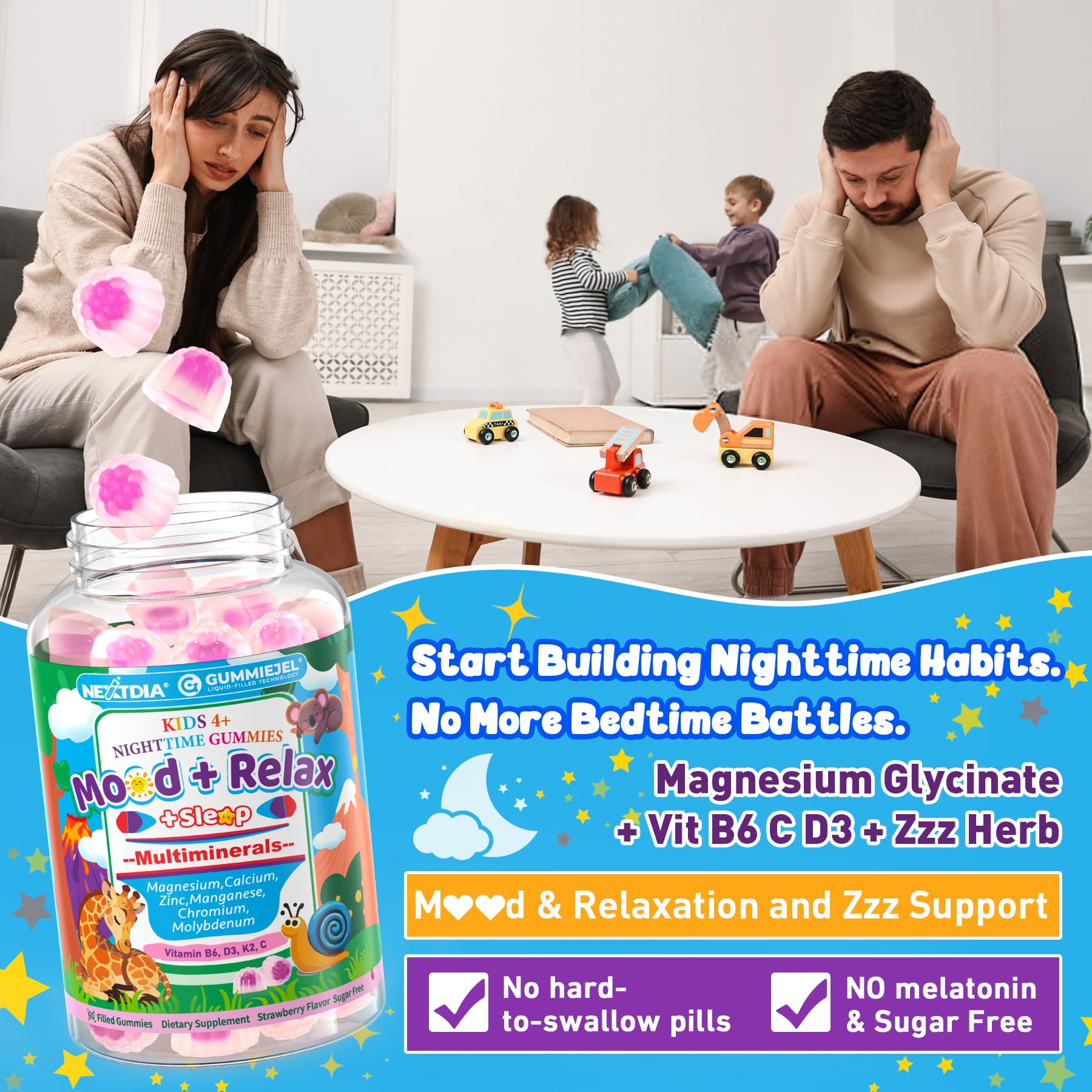 Nextdia sleep gummies with fruity flavor appeal to kids during bedtime.