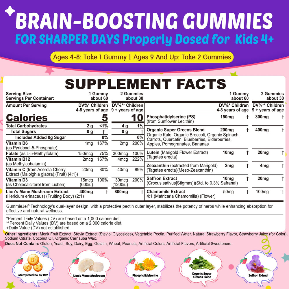 Nextdia Kids Brain Gummies strawberry shell close-up for easy chewing.