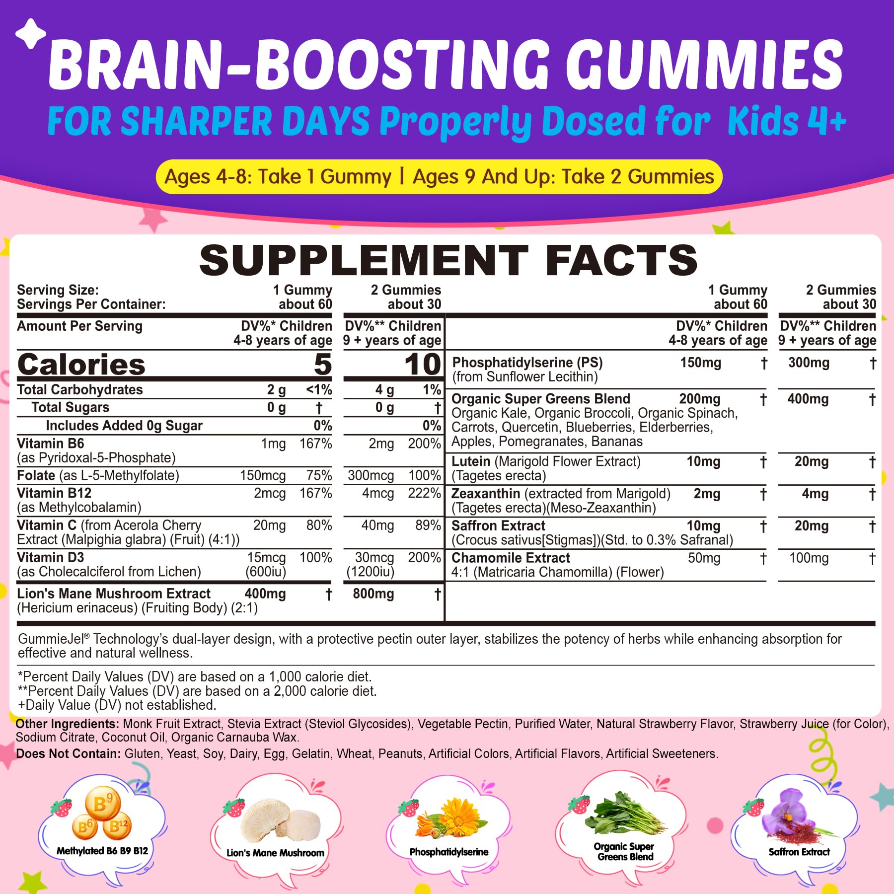 Nextdia Kids Brain Gummies strawberry-shell texture makes daily focus tasty and easy for kids.