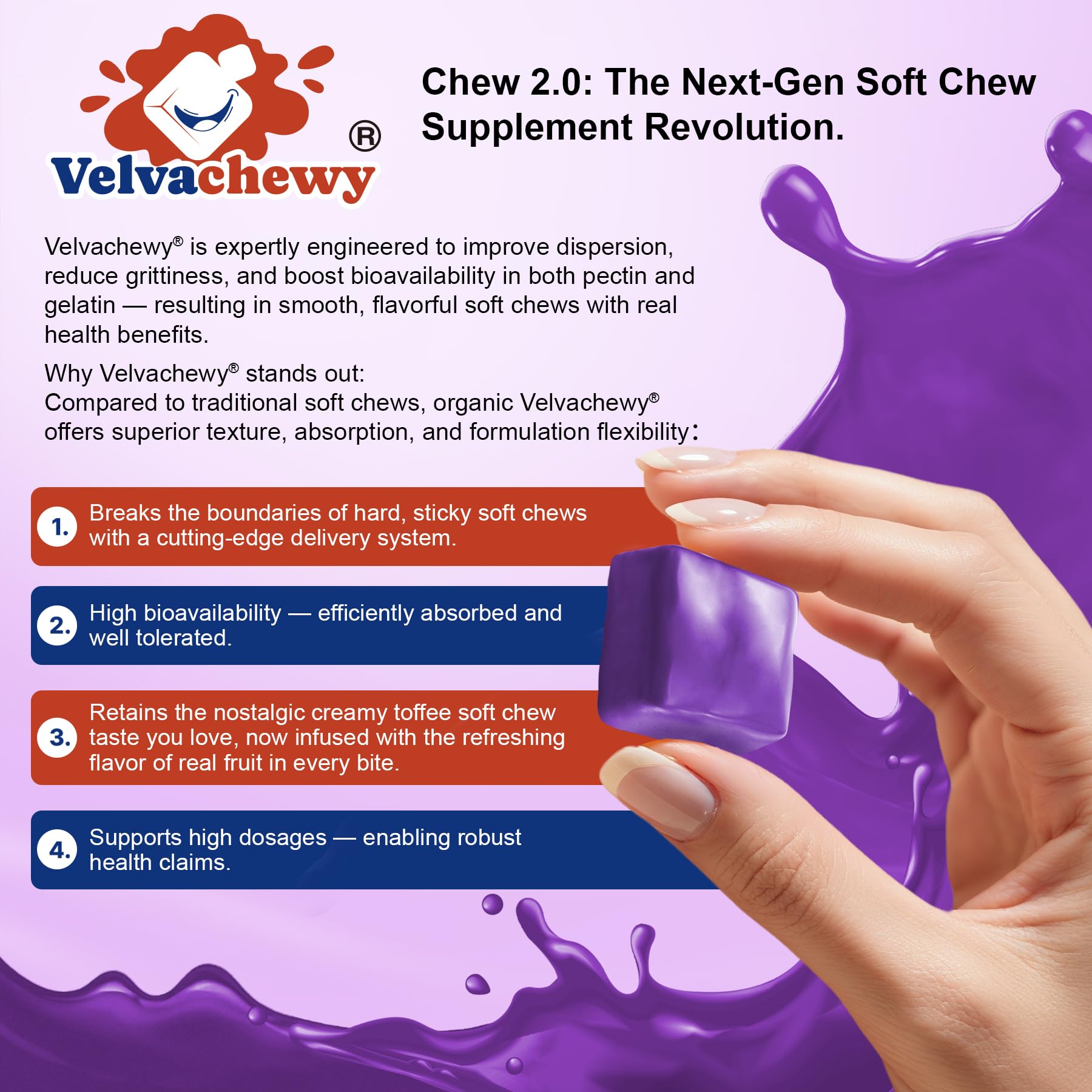 Nextdia Kids Calcium Soft Chews designed with Velvachewy 2.0 texture