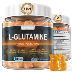 Nextdia L-Glutamine Gummies bottle, a sugar-free vegan option for daily wellness.