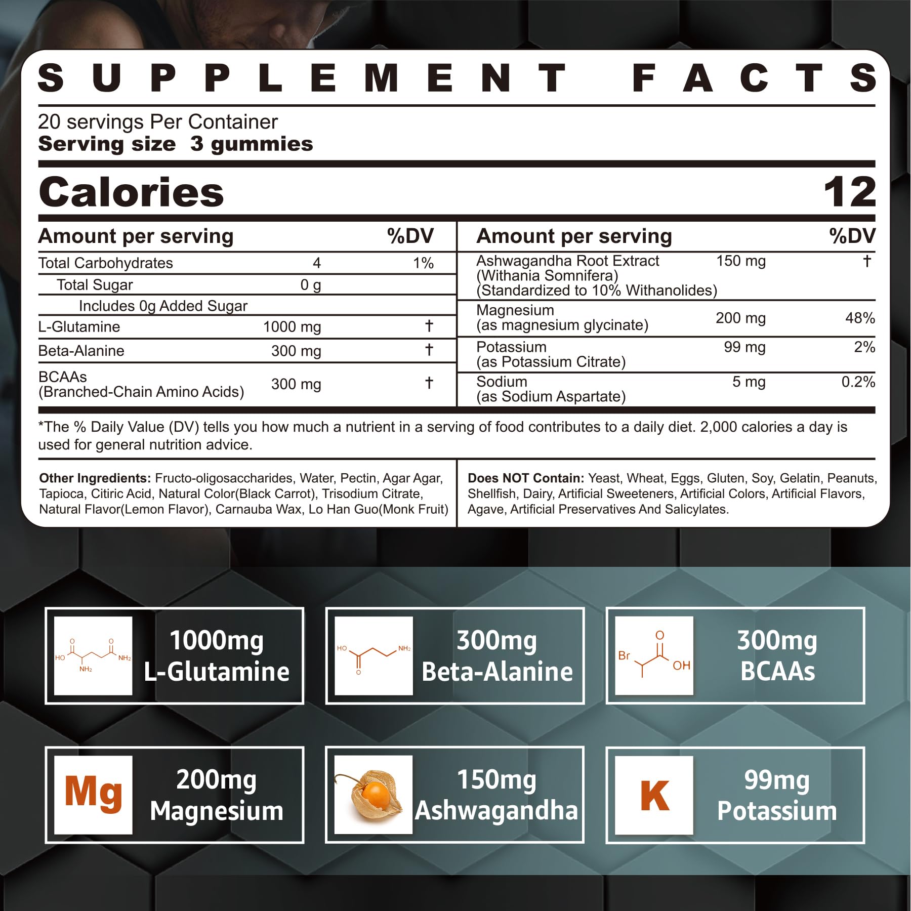 Close-up of Nextdia L-Glutamine Gummies showing chewy texture and color.