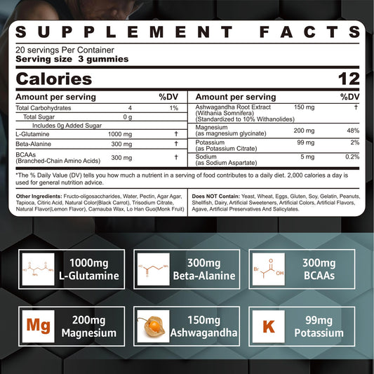 Close-up of Nextdia L-Glutamine Gummies showing chewy texture and color.