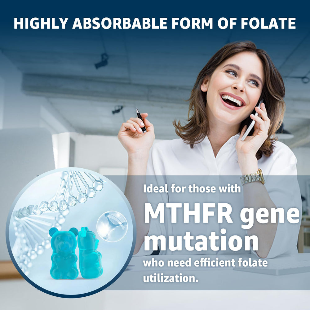 Nextdia L-MethylFolate gummies closeup demonstrates high absorption in vegan format.