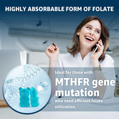 Nextdia L-MethylFolate gummies closeup demonstrates high absorption in vegan format.