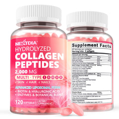 Nextdia liposomal collagen pills bottle front shows two-month supply for beauty support