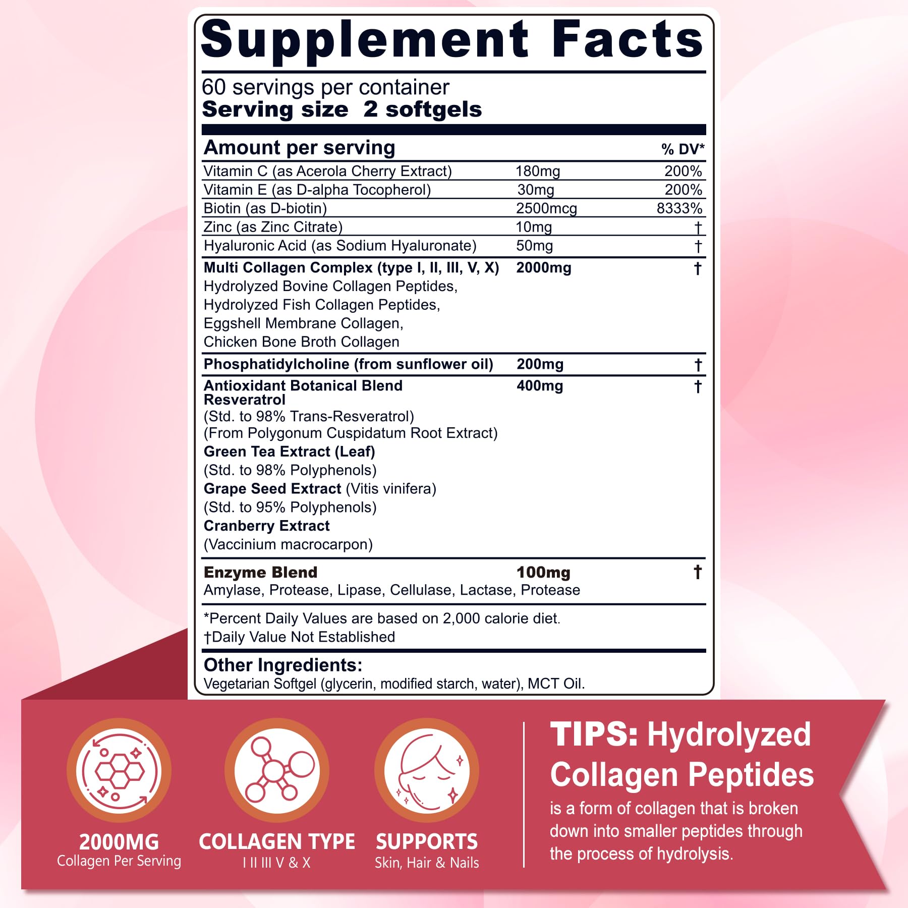 Nextdia liposomal collagen pills ingredient label shows multi-type collagen and vitamins
