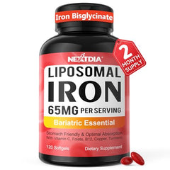Nextdia Liposomal Iron Softgels bottle for gentle iron support and easy swallowing