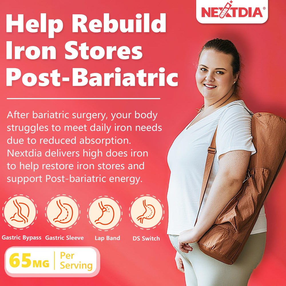 Nextdia Liposomal Iron with Vitamin C graphic showing enhanced iron uptake