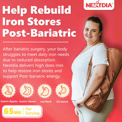 Nextdia Liposomal Iron with Vitamin C graphic showing enhanced iron uptake