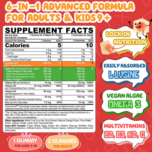 Nextdia L-Lysine gummies for kids 9 plus, bright packaging.