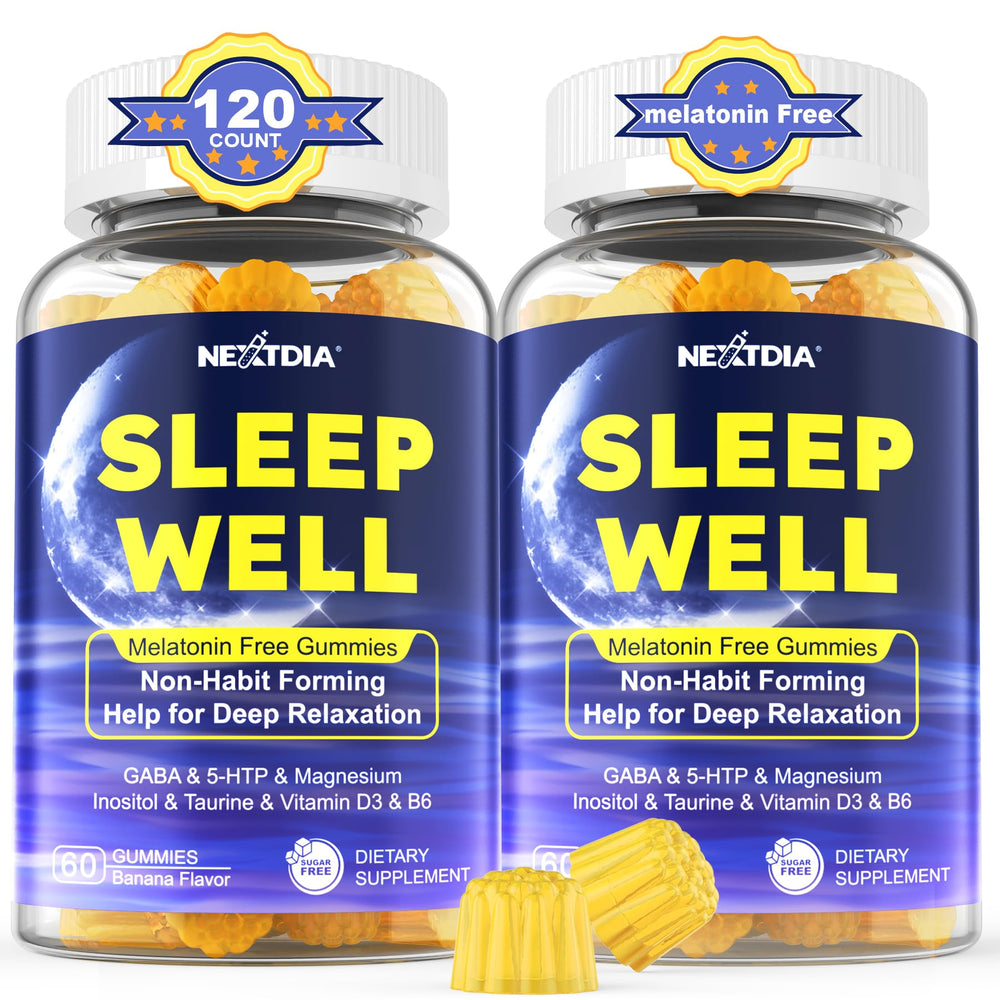 Nextdia melatonin-free sleep gummies bottle for a calm nightly routine.