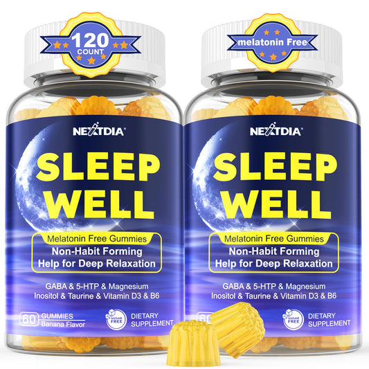 Nextdia melatonin-free sleep gummies bottle for a calm nightly routine.