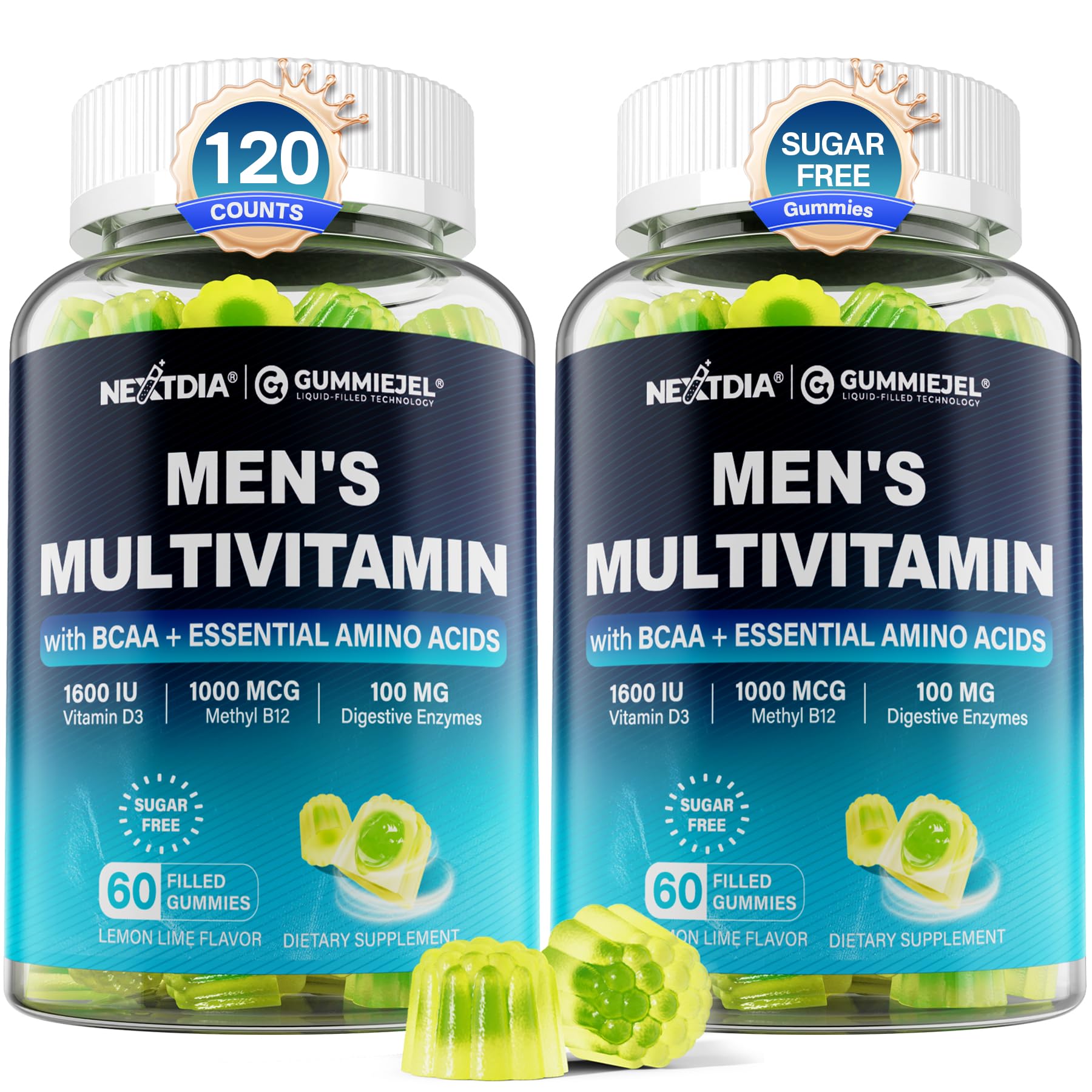 Nextdia men's multivitamin gummies bottle with complete daily support for energy and immunity.