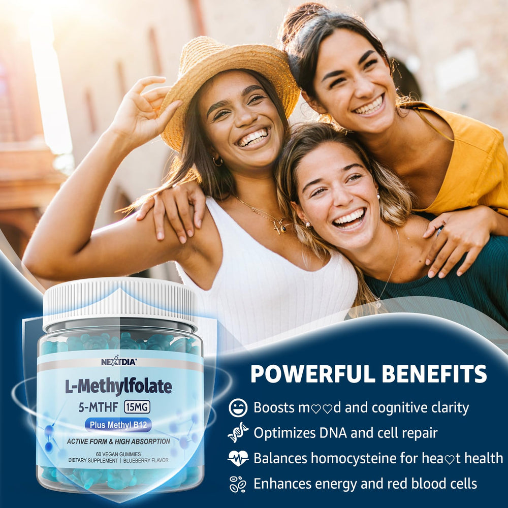 Nextdia methyl B12 gummies jar offers easy, sugar-free daily nutrient support.