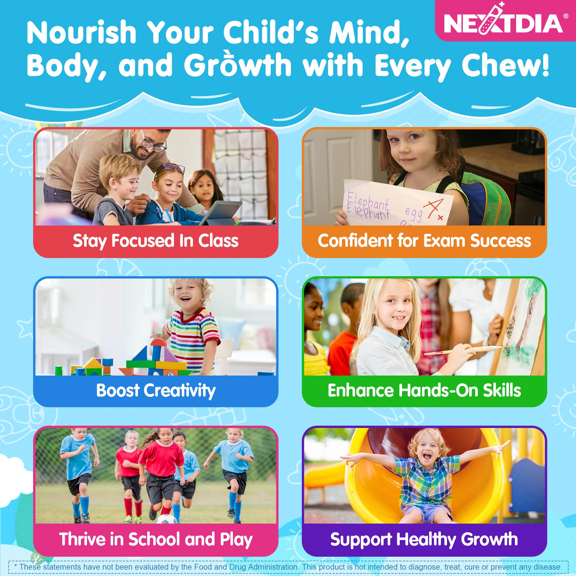 Nextdia monk fruit sweetness icon highlights sugar-free formulation for kids