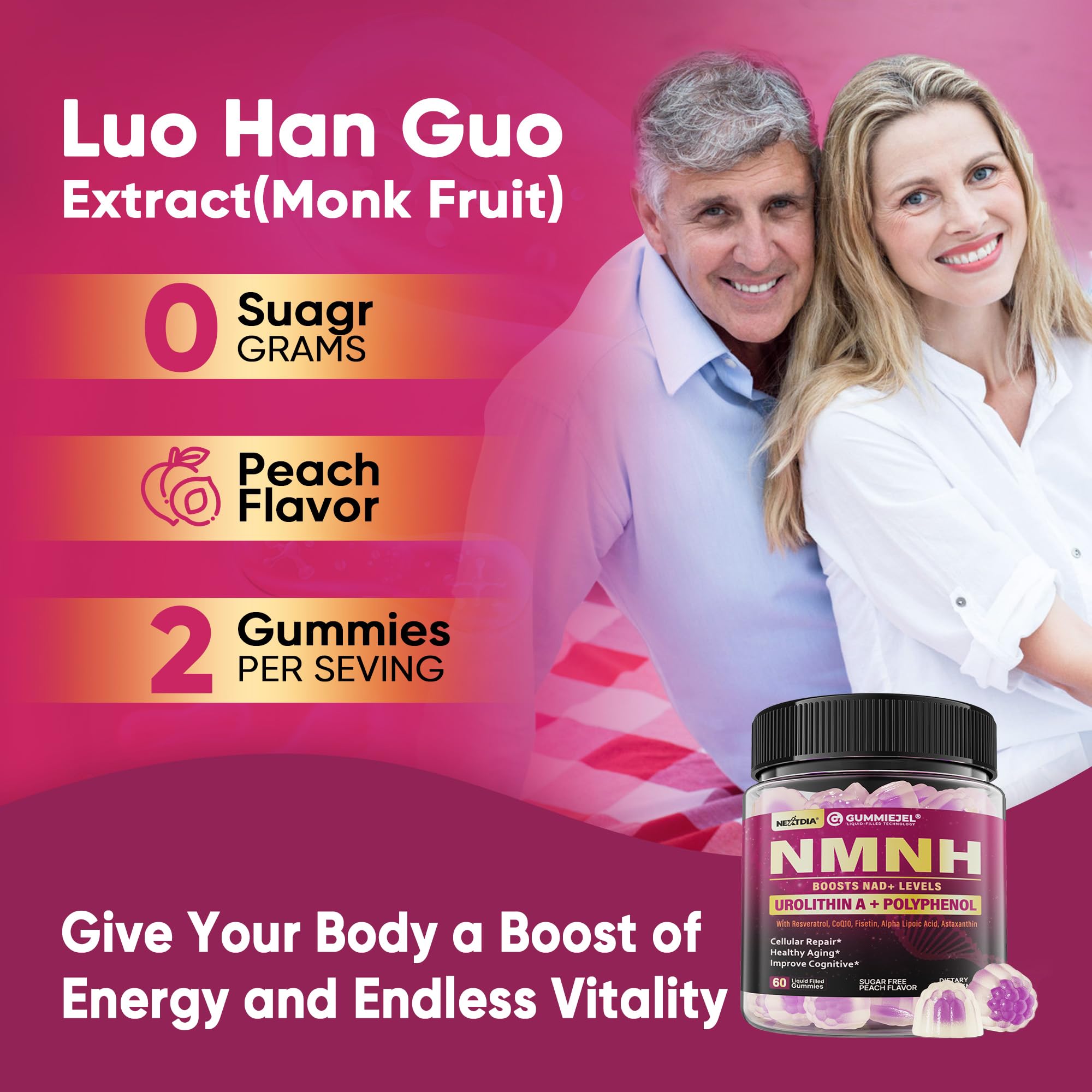 Nextdia NMNH packaging highlights GummieJel technology and bioavailability