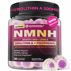 Nextdia NMNH gummies jar front showing product name and peach flavor