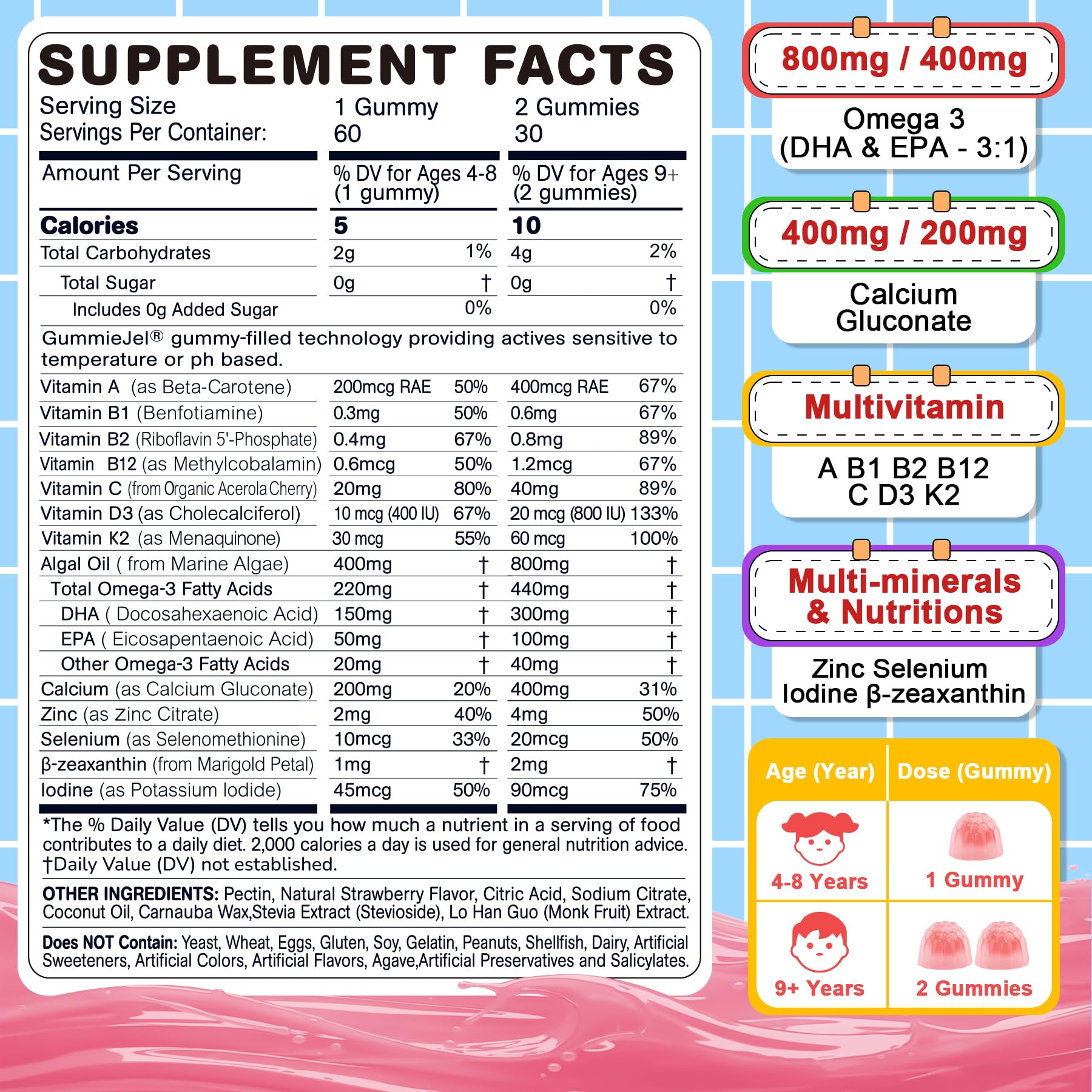 Nextdia Omega 3 kids gummies strawberry filling close-up highlighting flavor