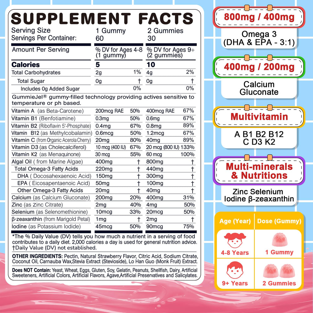 Nextdia Omega 3 kids gummies strawberry filling close-up highlighting flavor