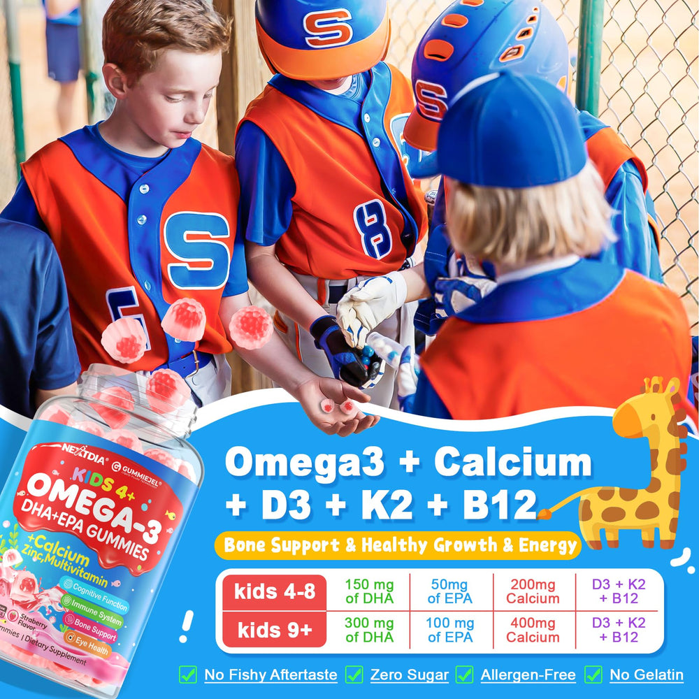 Nextdia Omega 3 Kids nutrition label highlights vitamin and mineral blend