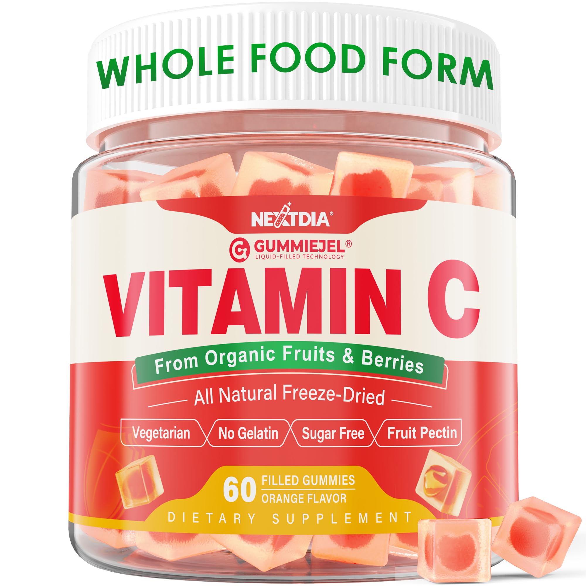 Nextdia Organic Vitamin C Gummies bottle showing high-potency vitamin C for daily immune support