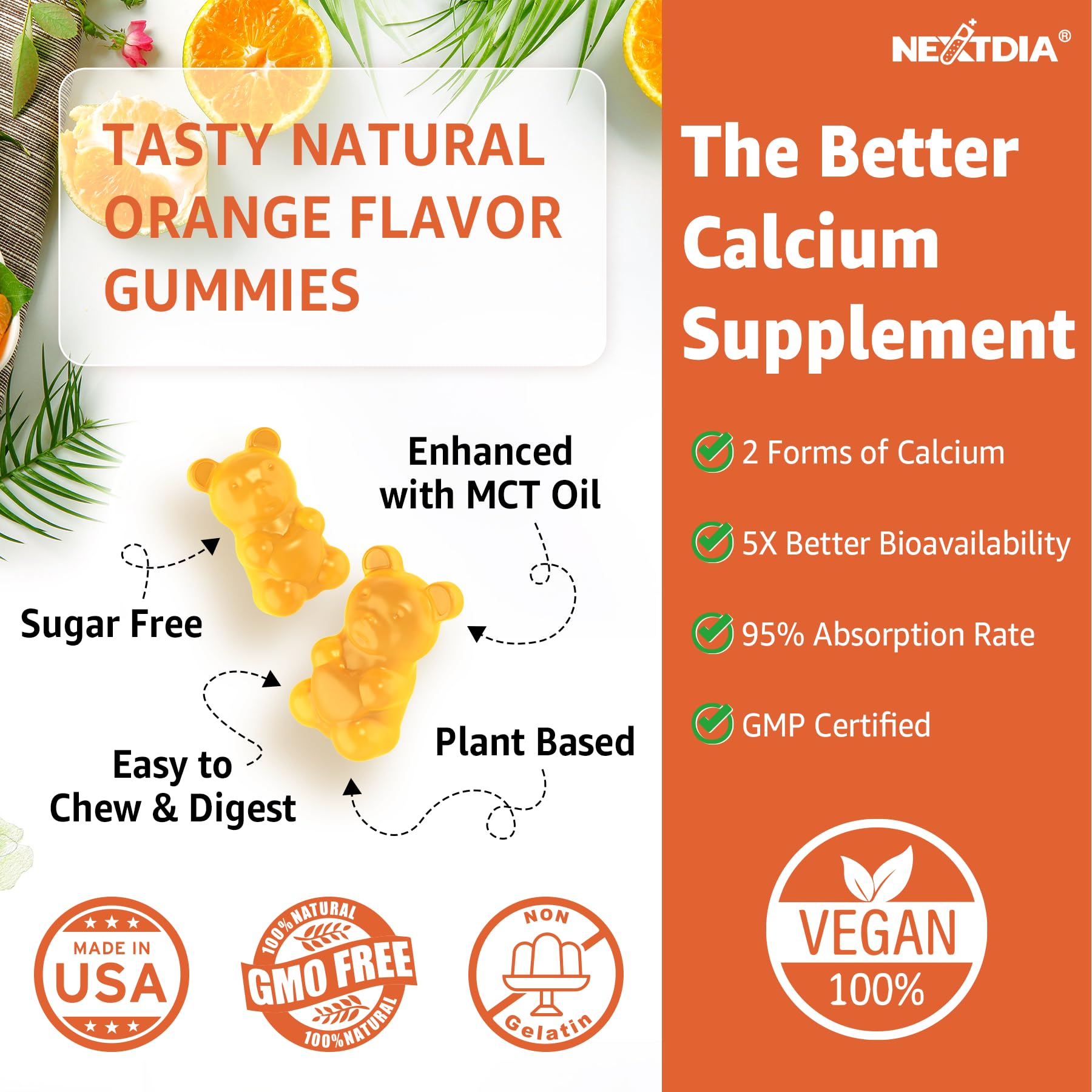Nextdia packaging label showcases vegan calcium gummies