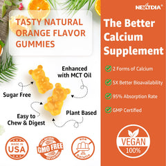 Nextdia packaging label showcases vegan calcium gummies