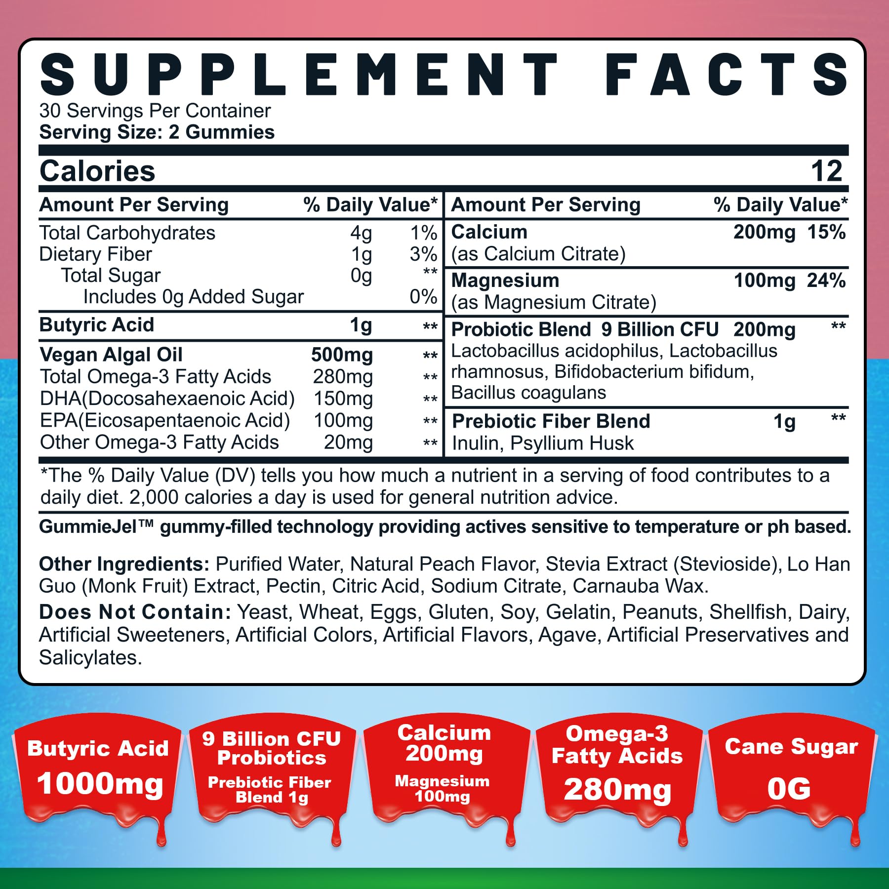 Nextdia Peach-filled center close-up, 3-in-1 probiotic, prebiotic, postbiotic enrichment.
