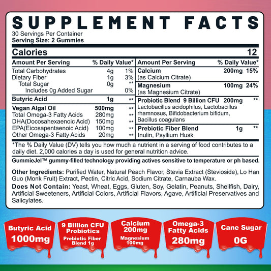 Nextdia Peach-filled center close-up, 3-in-1 probiotic, prebiotic, postbiotic enrichment.