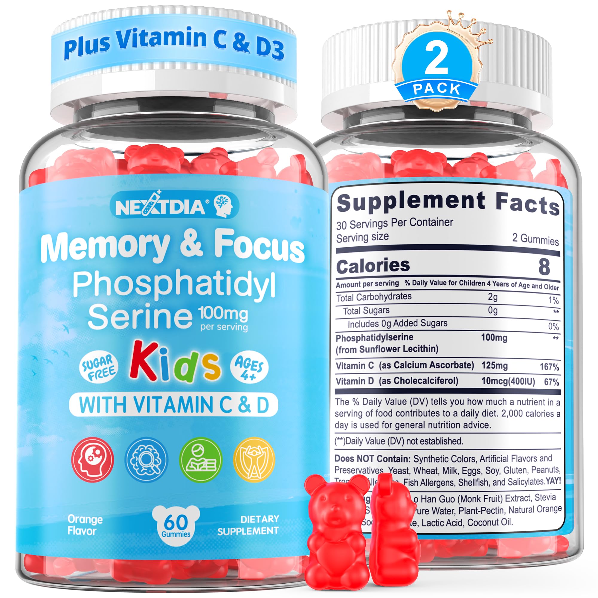 Nextdia phosphatidylserine supplement bottle for kids' focus and daily nourishment