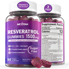 Nextdia Resveratrol Gummies bottle front showing 1500mg formula for daily antioxidant support