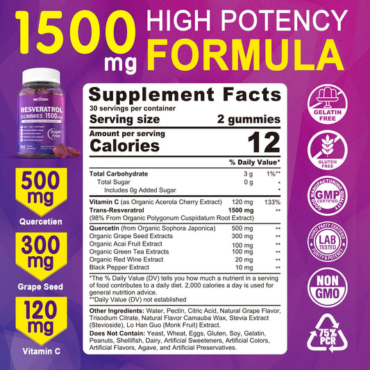 Nextdia Resveratrol Gummies bottle side highlighting sugar-free vegan formulation for daily use