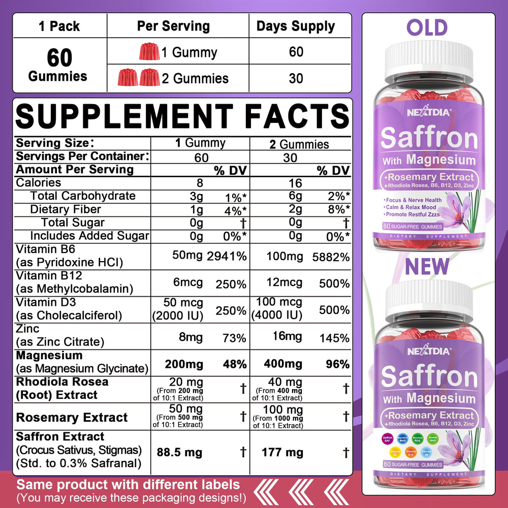 Nextdia Saffron Gummies side view highlighting compact packaging