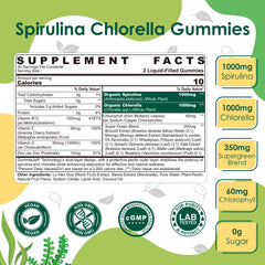 Nextdia Spirulina-Chlorella Gummies packaging highlights vegan, non-GMO formula.