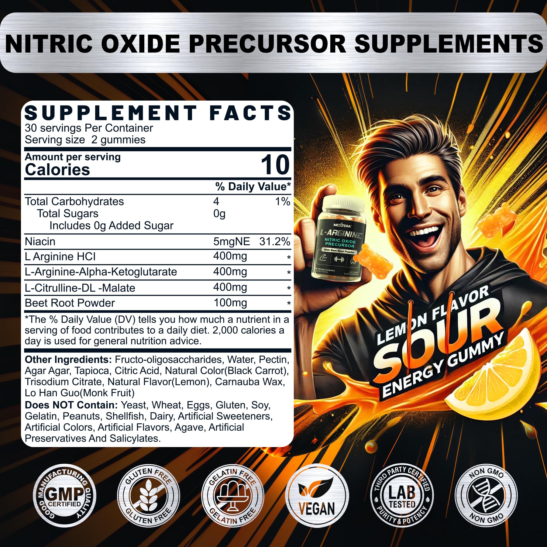 Nextdia Sugar Free L Arginine Gummies nutrition facts label for planning daily use.