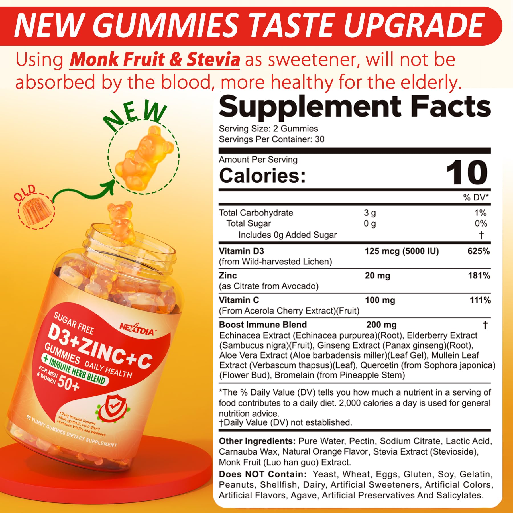 Nextdia sugarfree immune gummies jar close-up, tasty daily boost