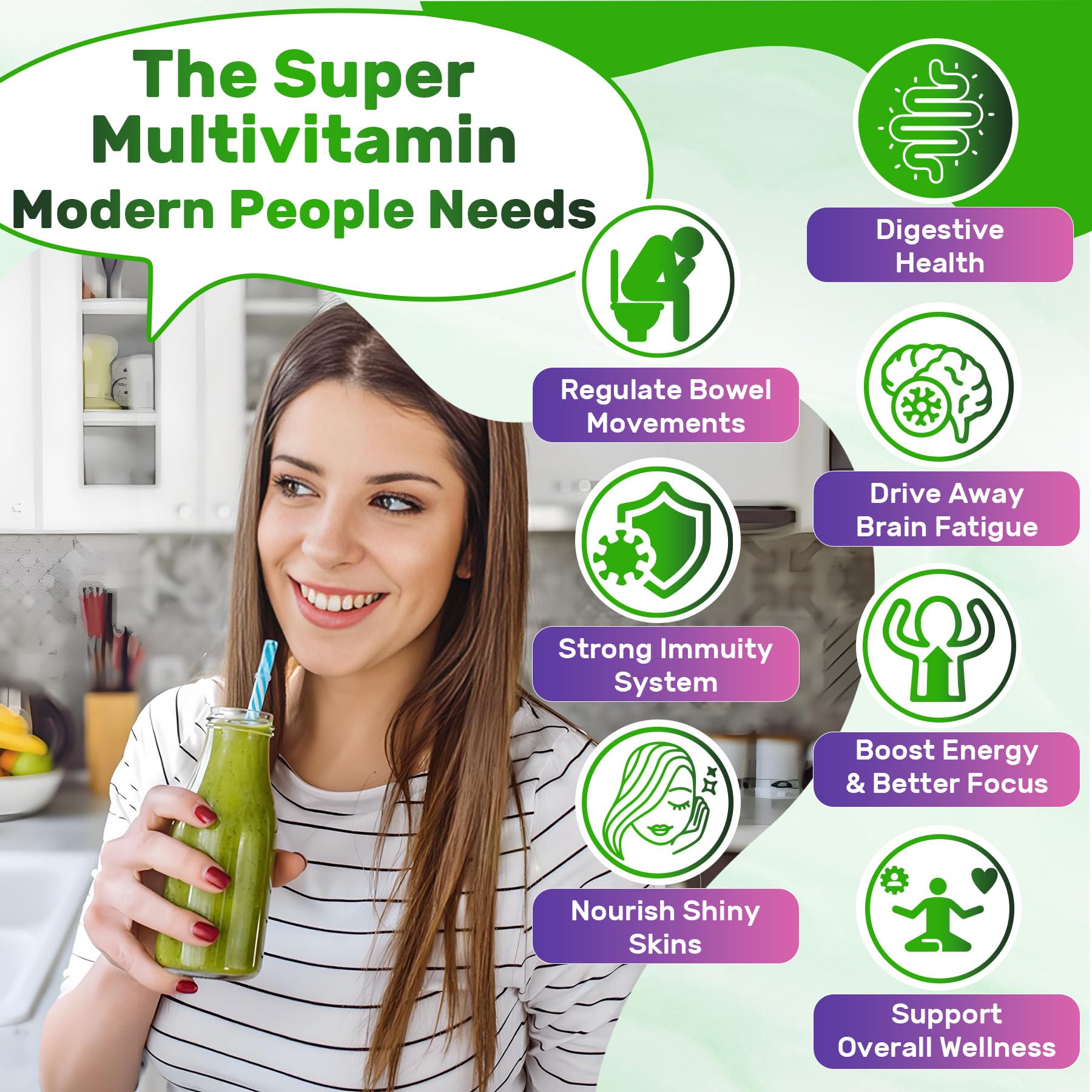Nextdia Super Greens bottle alongside glass reinforces convenient daily use.