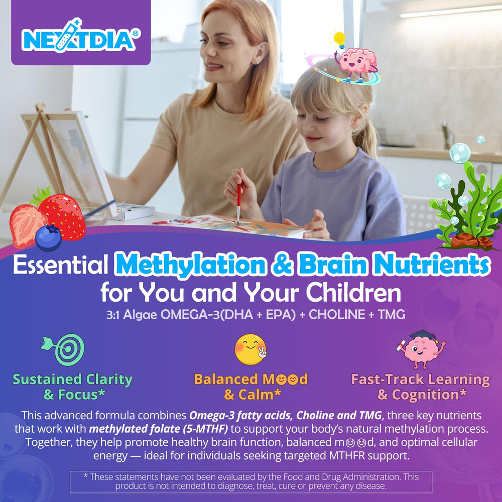 Nextdia vegan algae DHA/EPA bottle emphasizes 3:1 DHA to EPA ratio.