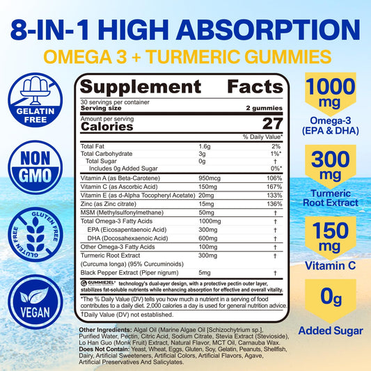 Nextdia vegan omega-3 gummies pack back panel highlighting ingredients for mobility and focus