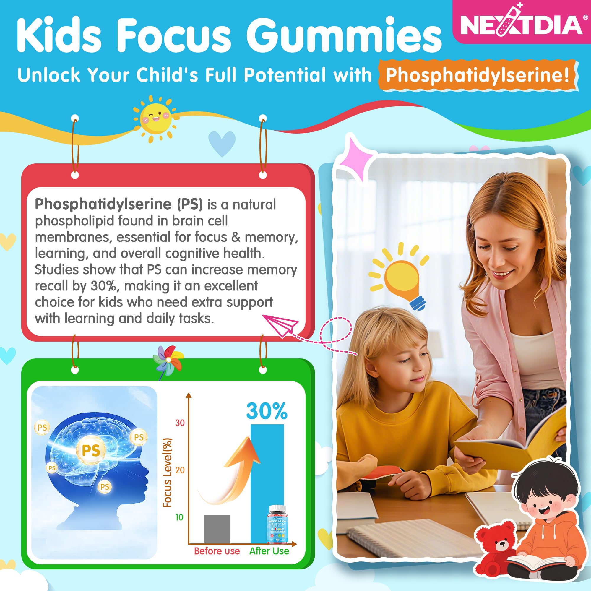 Nextdia vitamin C and D3 label highlights immune support and bone health for kids