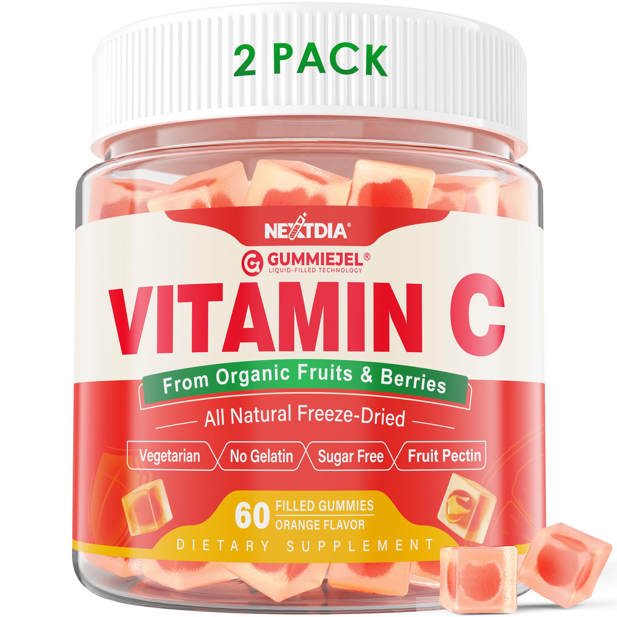 Nextdia Vitamin C Gummies 2 pack bottle front for easy daily immune support