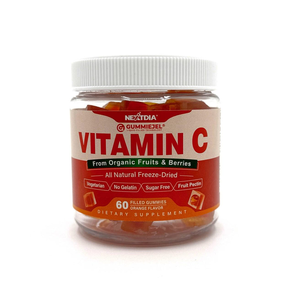 60-count bottle of Nextdia Organic Vitamin C Gummies for daily use